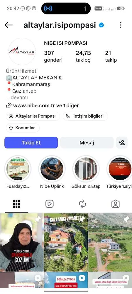 Altaylar Isı Pompası Instagram görünümü