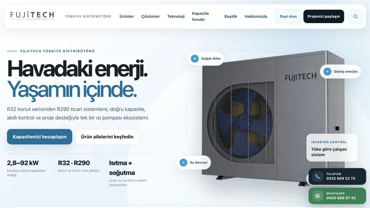 Fujitech web sitesinin ana sayfa görünümü