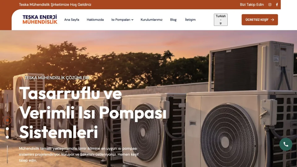 Teska Enerji Mühendislik web sitesinin ana sayfa görünümü